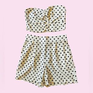 Polka Dot Strapless Top and Shorts Set NEW size Large Monteau LA linen blend
